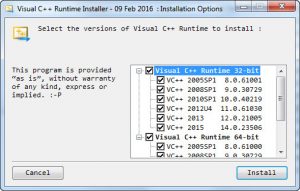 install all the microsoft c++ runtimes at once