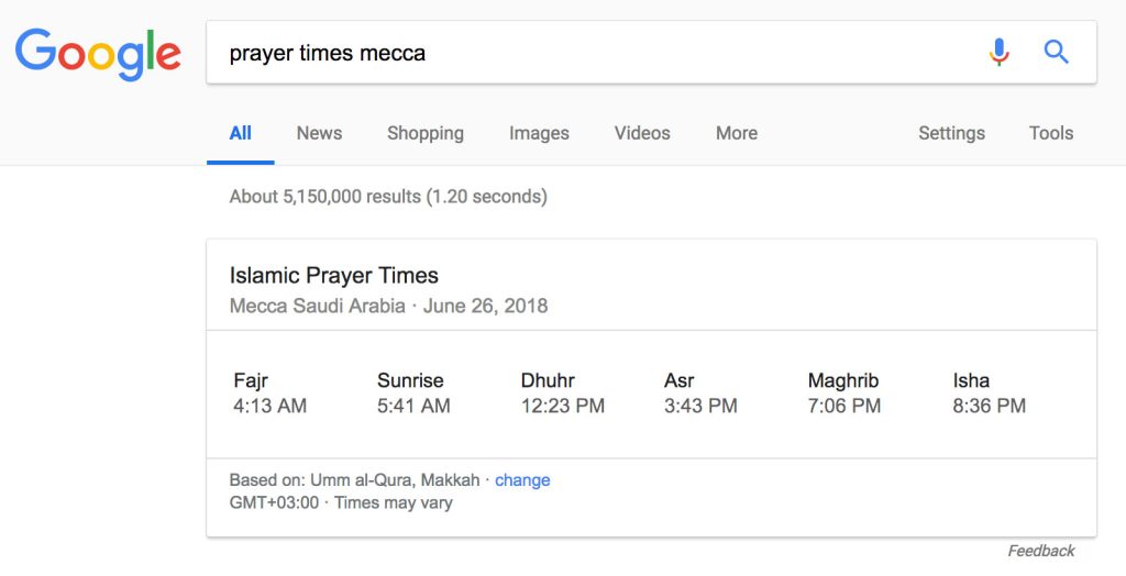 خدمة مواقيت الصلاة تعود مجدداً لجوجل، يبدو أنه كان خطأ غير مقصود