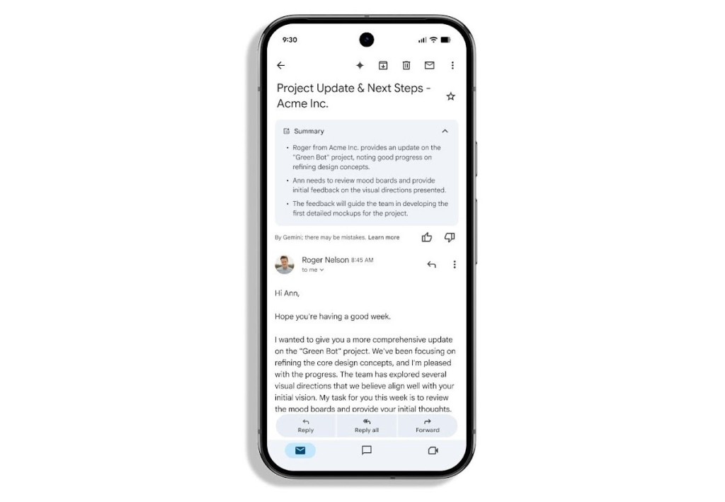 تلخيص gemini لرسائل gmail الالكترونية