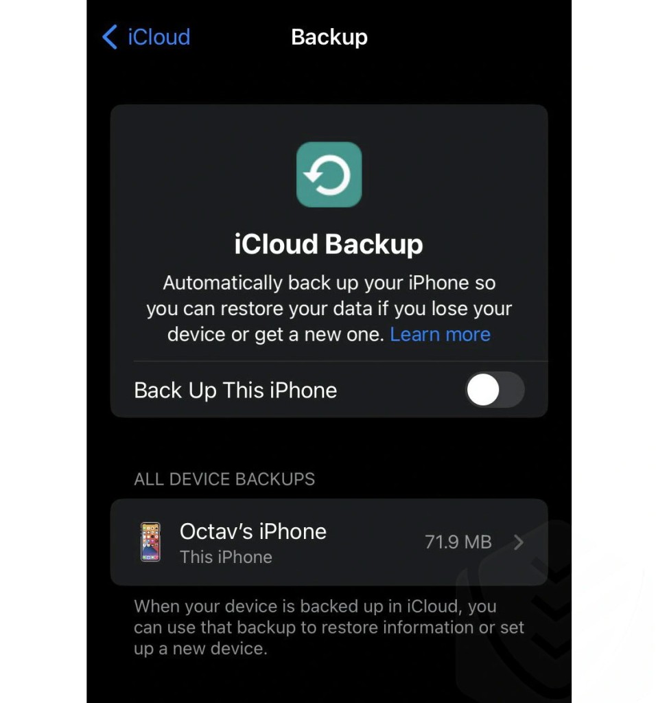 إيقاف النسخ الاحتياطي على icloud