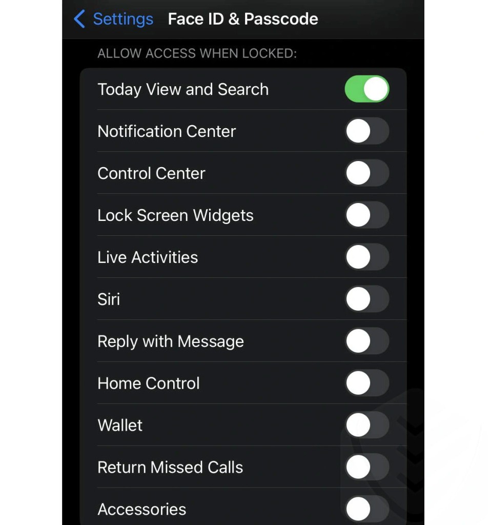 إدارة ميزات face id ورمز المرور